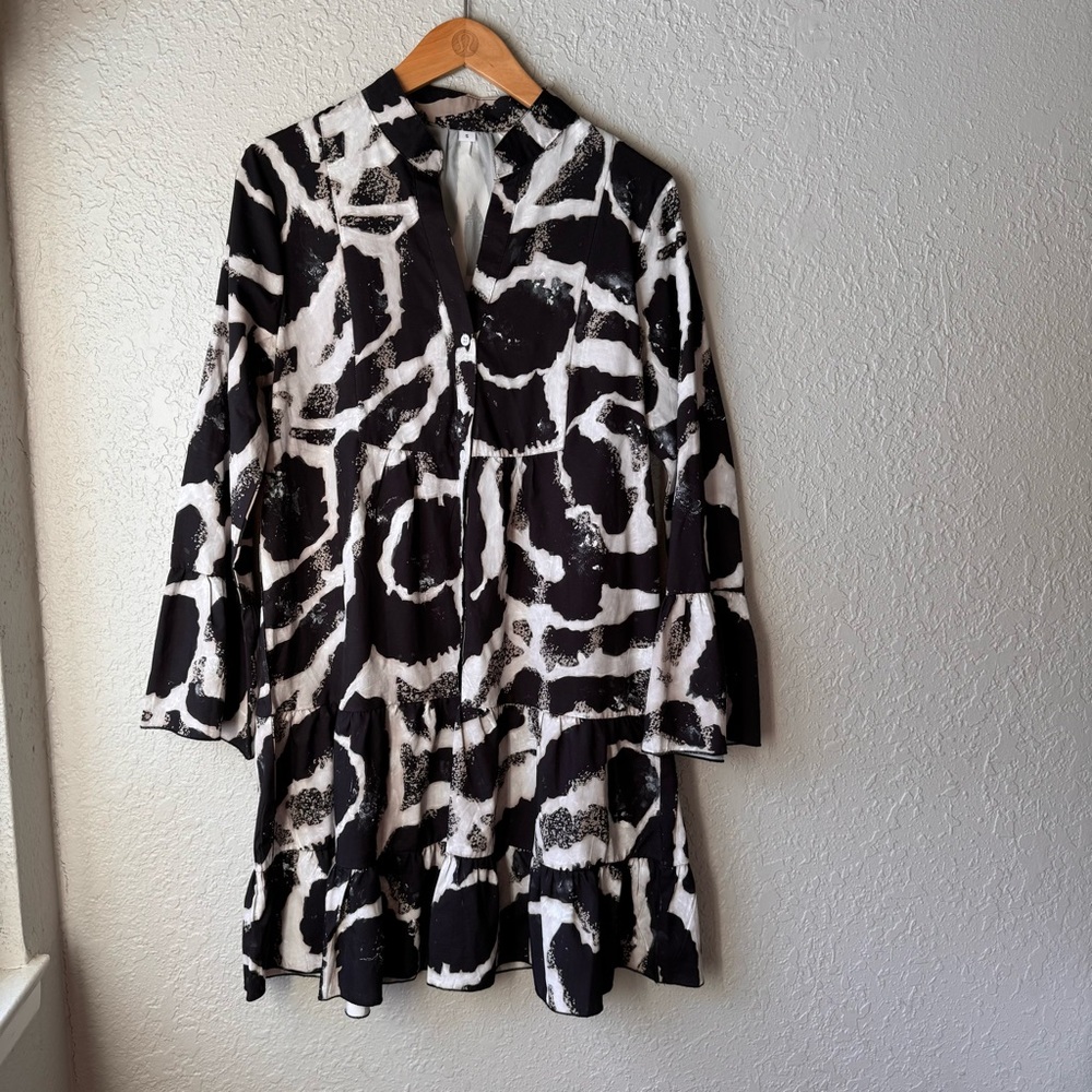 Vintage Boho Print Split Joint V Neck , Cake Skirt Dress, size Small
